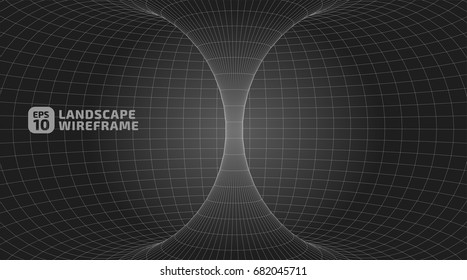 Abstract wireframe background. 3D grid technology illustration landscape. Digital Terrain Cyberspace in the Mountains with valleys | EPS10 Vector.