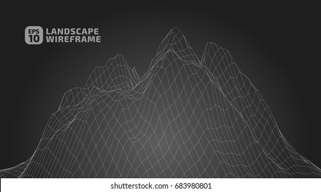 Abstract wireframe background. 3D grid technology illustration landscape. Digital Terrain Cyberspace in the Mountains with valleys | EPS10 Vector.