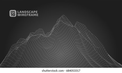 Abstract wireframe background. 3D grid technology illustration landscape. Digital Terrain Cyberspace in the Mountains with valleys | EPS10 Vector.