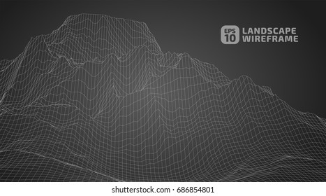 Abstract wireframe background. 3D grid technology illustration landscape. Digital Terrain Cyberspace in the Mountains with valleys | EPS10 Vector.