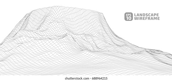 Abstract wireframe background. 3D grid technology illustration landscape. Digital Terrain Cyberspace in the Mountains with valleys | EPS10 Vector.