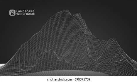 Abstract wireframe background. 3D grid technology illustration landscape. Digital Terrain Cyberspace in the Mountains with valleys | EPS10 Vector.