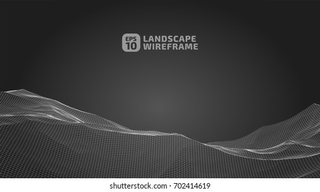 Abstract wireframe background. 3D grid technology illustration landscape. Digital Terrain Cyberspace in the Mountains with valleys | EPS10 Vector.