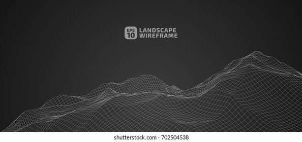 Abstract wireframe background. 3D grid technology illustration landscape. Digital Terrain Cyberspace in the Mountains with valleys | EPS10 Vector Illustration.