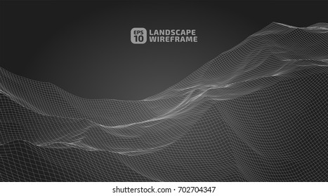 Abstract wireframe background. 3D grid technology illustration landscape. Digital Terrain Cyberspace in the Mountains with valleys | EPS10 Vector Illustration.