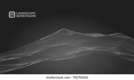 Abstract wireframe background. 3D grid technology illustration landscape. Digital Terrain Cyberspace in the Mountains with valleys | EPS10 Vector Illustration.
