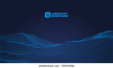 Abstract wireframe background. 3D grid technology illustration landscape. Digital Terrain Cyberspace in the Mountains with valleys. EPS10 Vector Illustration.