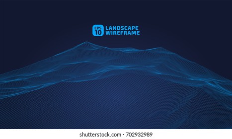 Abstract wireframe background. 3D grid technology illustration landscape. Digital Terrain Cyberspace in the Mountains with valleys. EPS10 Vector Illustration.