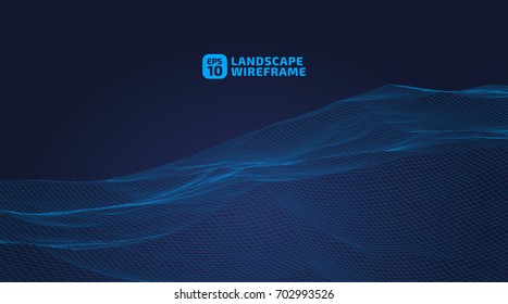 Abstract wireframe background. 3D grid technology illustration landscape. Digital Terrain Cyberspace in the Mountains with valleys | EPS10 Vector Illustration.