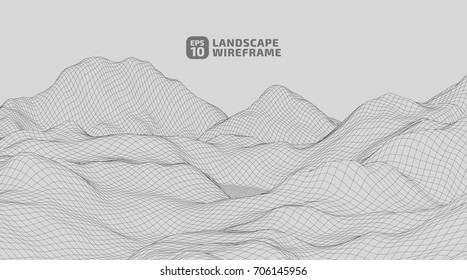 Abstract wireframe background. 3D grid technology illustration landscape. Digital Terrain Cyberspace in the Mountains with valleys | EPS10 Vector.