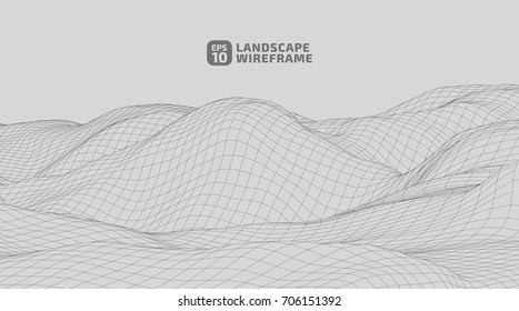 Abstract wireframe background. 3D grid technology illustration landscape. Digital Terrain Cyberspace in the Mountains with valleys | EPS10 Vector.