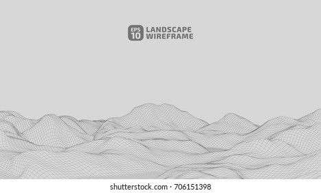 Abstract wireframe background. 3D grid technology illustration landscape. Digital Terrain Cyberspace in the Mountains with valleys | EPS10 Vector.
