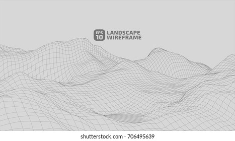 Abstract wireframe background. 3D grid technology illustration landscape. Digital Terrain Cyberspace in the Mountains with valleys | EPS10 Vector.