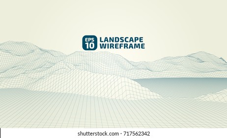 Abstract wireframe background. 3D grid technology illustration landscape. Digital Terrain Cyberspace in the Mountains with valleys. Data Array. | EPS10 Vector.