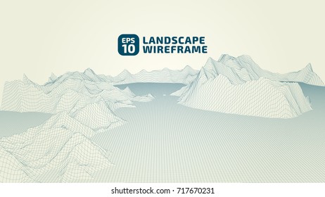 Abstract wireframe background. 3D grid technology illustration landscape. Digital Terrain Cyberspace in the Mountains with valleys. Data Array. | EPS10 Vector.