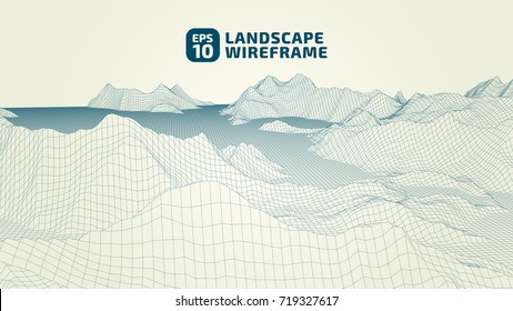 Abstract wireframe background. 3D grid technology illustration landscape. Digital Terrain Cyberspace in the Mountains with valleys. Data Array | EPS10 Vector.
