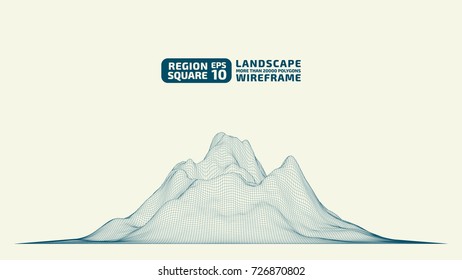 Abstract wireframe background. 3D grid technology illustration landscape. Digital Terrain Cyberspace in the Mountains with valleys. Data Array. | EPS10 Vector.