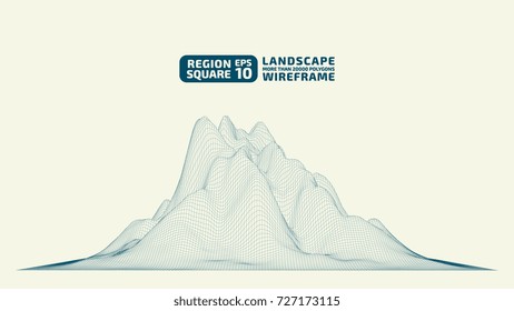 Abstract wireframe background. 3D grid technology illustration landscape. Digital Terrain Cyberspace in the Mountains with valleys. Data Array. | EPS10 Vector.