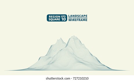 Abstract wireframe background. 3D grid technology illustration landscape. Digital Terrain Cyberspace in the Mountains with valleys. Data Array. | EPS10 Vector.