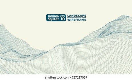 Abstract wireframe background. 3D grid technology illustration landscape. Digital Terrain Cyberspace in the Mountains with valleys. Data Array. | EPS10 Vector.