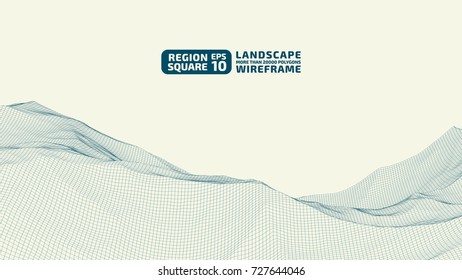 Abstract wireframe background. 3D grid technology illustration landscape. Digital Terrain Cyberspace in the Mountains with valleys. Data Array. | EPS10 Vector.