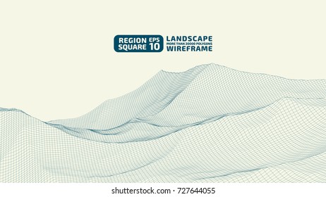 Abstract wireframe background. 3D grid technology illustration landscape. Digital Terrain Cyberspace in the Mountains with valleys. Data Array. | EPS10 Vector.