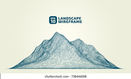 Abstract wireframe background. 3D grid technology illustration landscape. Digital Terrain Cyberspace in the Mountains with valleys. Data Array. | EPS10 Vector.