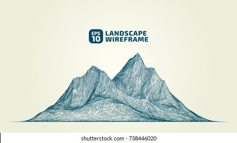 Abstract wireframe background. 3D grid technology illustration landscape. Digital Terrain Cyberspace in the Mountains with valleys. Data Array. | EPS10 Vector.