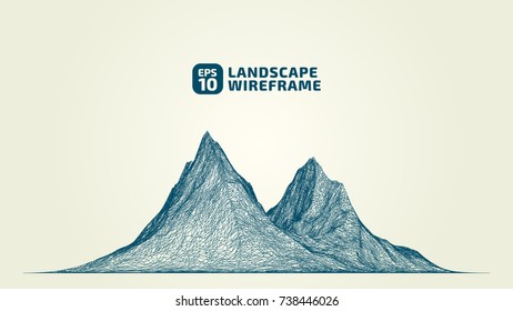 Abstract wireframe background. 3D grid technology illustration landscape. Digital Terrain Cyberspace in the Mountains with valleys. Data Array. | EPS10 Vector.