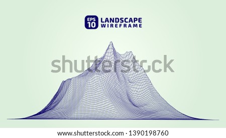 Abstract wireframe background. 3D grid technology illustration landscape. Digital Terrain Cyberspace in the Mountains with valleys. Data Array. | EPS10 Vector.