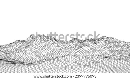 Abstract wireframe background. 3D grid technology illustration landscape. Digital Terrain Cyberspace in the Mountains with valleys. Data Array. | EPS10 Vector.