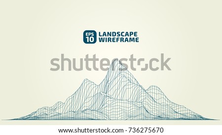 Abstract wireframe background. 3D grid technology illustration landscape. Digital Terrain Cyberspace in the Mountains with valleys. Data Array. | EPS10 Vector.