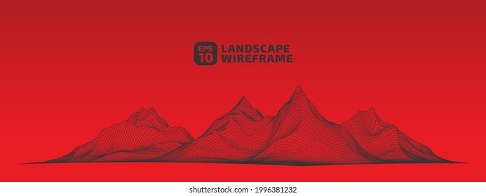 Fondo de trama abstracta. Mapa 3D de malla de tecnología de ilustración paisajística. Espacio cibernético digital en las montañas con valles. Matriz de datos. Terreno montañoso digitalizado. Ilustración vectorial.