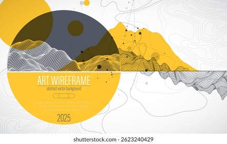 Fondo Abstractas del marco de alambre. Elementos de arte de ciencia o tecnología moderna. Ilustración de superficie dentro de círculos