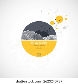 Abstract wireframe background. Modern science or technology art elements. Surface illustration inside circles