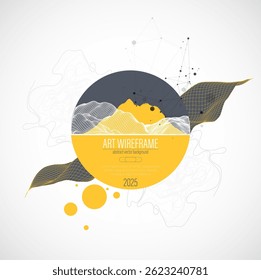 Abstract wireframe background. Modern science or technology art elements. Surface illustration inside circles