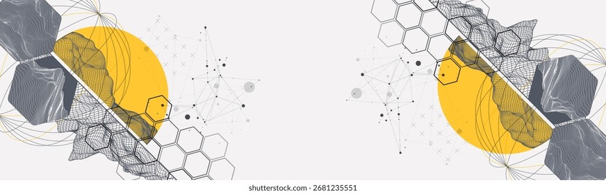 Abstrakter Drahtmodell-Hintergrund. Moderne wissenschaftliche oder technologische Kunstelemente. Oberflächendarstellung innerhalb von Kreisen