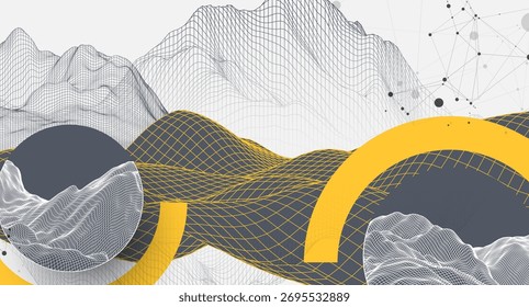 Fundo abstrato do modelo de arame. Elementos de arte moderna de ciência ou tecnologia. Ilustração de superfície dentro de círculos