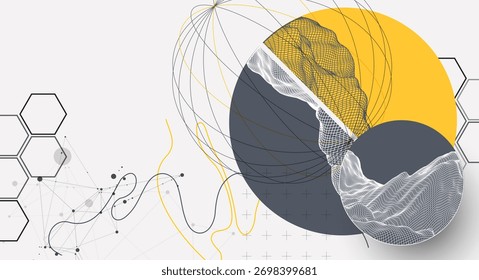 Abstrakter Drahtmodell-Hintergrund. Moderne wissenschaftliche oder technologische Kunstelemente. Oberflächendarstellung innerhalb von Kreisen