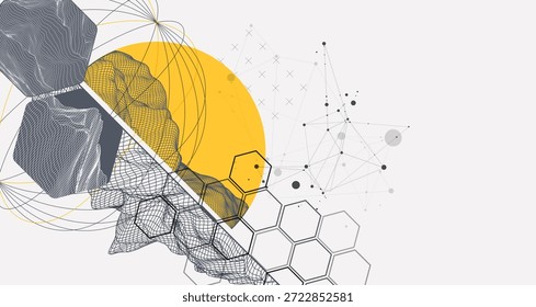 Fundo abstrato do modelo de arame. Elementos de arte moderna de ciência ou tecnologia. Ilustração de superfície dentro de círculos
