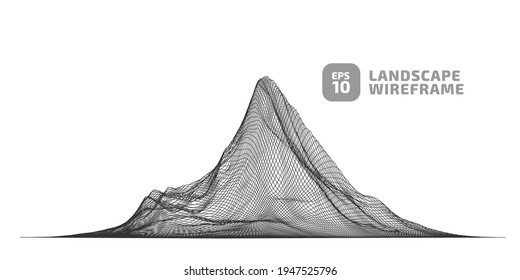 Abstract Wireframe Background. Part Of A Ridge Of Parallel Lines. 3D Mesh Technology Illustration Landscape. Digital Cyberspace Terrain In Mountains With Valleys. Data Array. Vector Illustration.