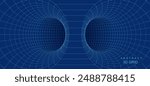 Abstract wireframe background. Torus mesh with two hole wormhole. 3D grid mesh blue concept for technology or science. Vector Illustation.