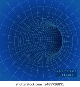 Abstract wireframe background. Torus mesh with hole wormhole. 3D grid mesh blue concept for technology or science. Vector Illustation.