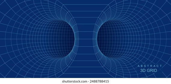 Abstract wireframe background. Torus mesh with two hole wormhole. 3D grid mesh blue concept for technology or science. Vector Illustation.