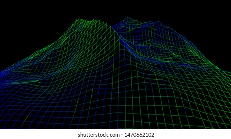 Abstract wireframe background.3D grid technology illustration landscape.