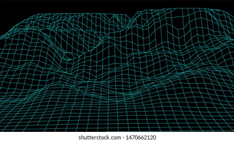 Abstract wireframe background.3D grid technology illustration landscape.
