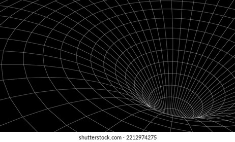 Resumen del túnel negro de armazón de alambre. Agujero de vectores. portal 3D. Fantasma futurista.