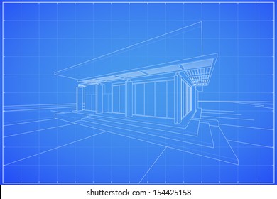 Abstract wireframe blueprint of 3D building - Vector illustration