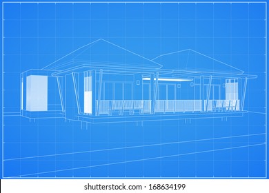 Abstract wireframe blueprint of 3D building - Vector illustration