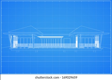 Abstract wireframe blueprint of 3D building - Vector illustration